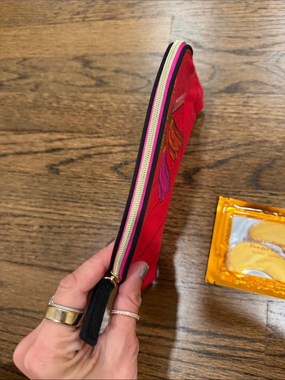 Estee Lauder Red Tassel Cosmetic Pouch with Charm Print and three pairs eye mask